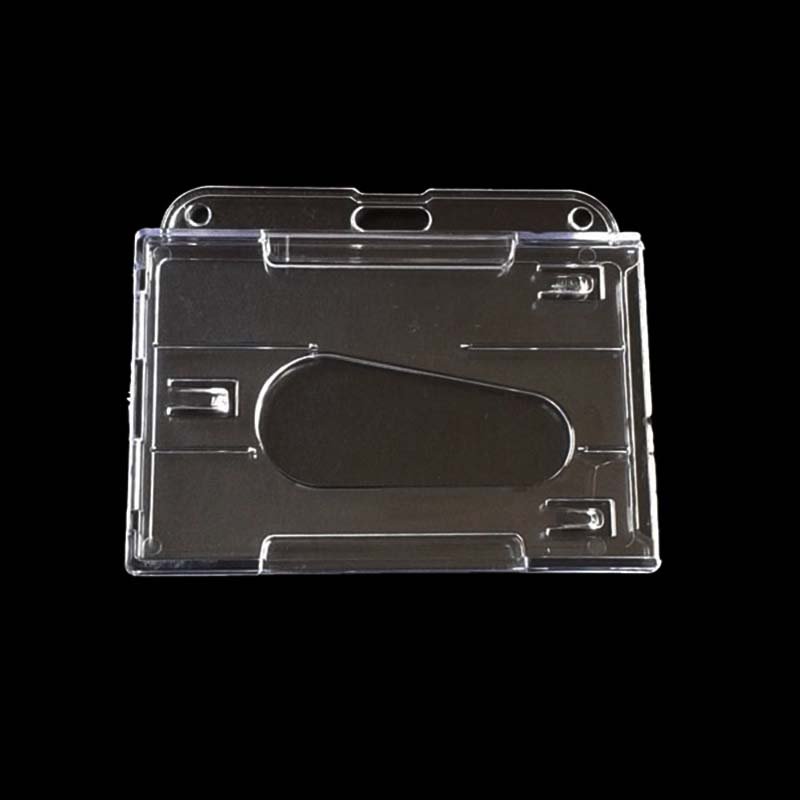 Clear Hard Plastic Badge Holder Finger Press Push Slot ID Access Card Holder