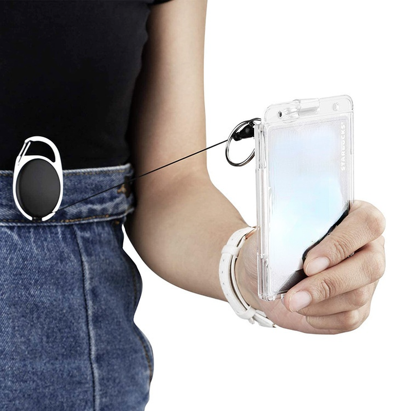 Clear Hard Plastic Badge Holder Finger Press Push Slot ID Access Card Holder