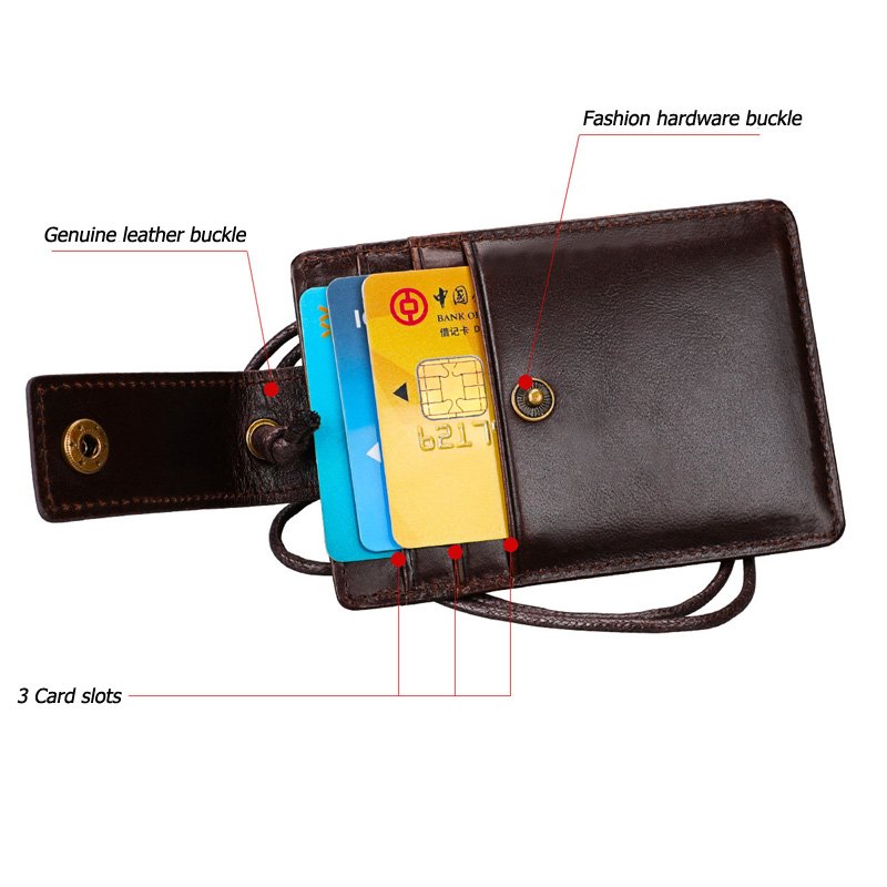 Genuine leather id card badge holder with lanyard rfid blocking cover for chest card hangtag work pass student card holder