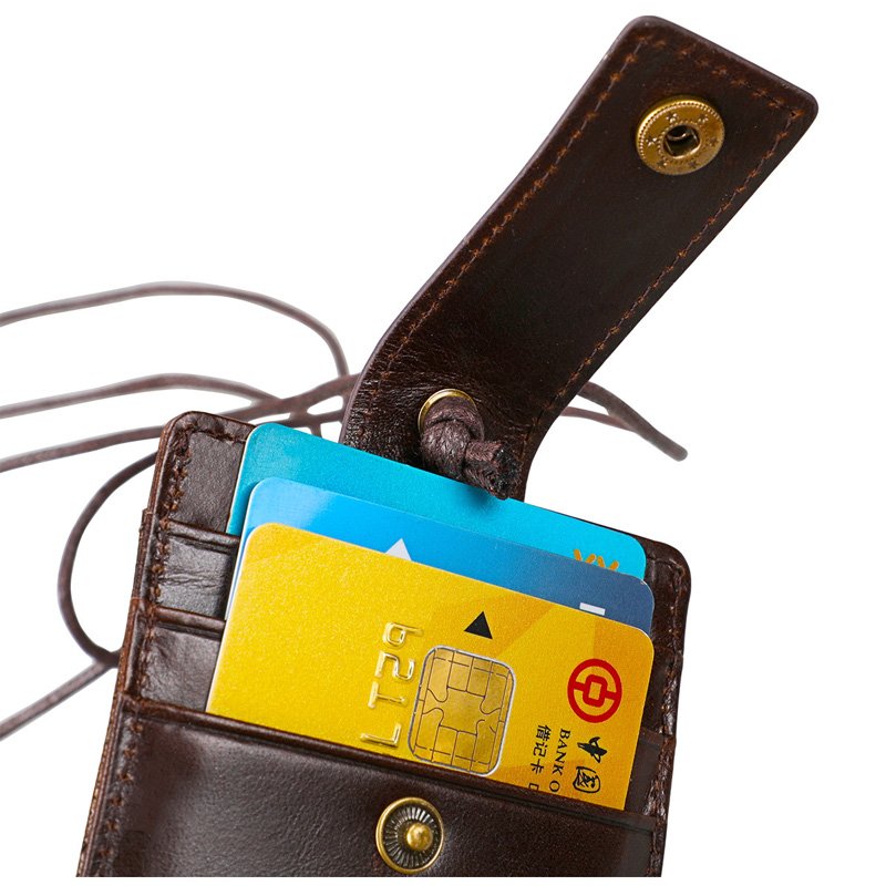 Genuine leather id card badge holder with lanyard rfid blocking cover for chest card hangtag work pass student card holder