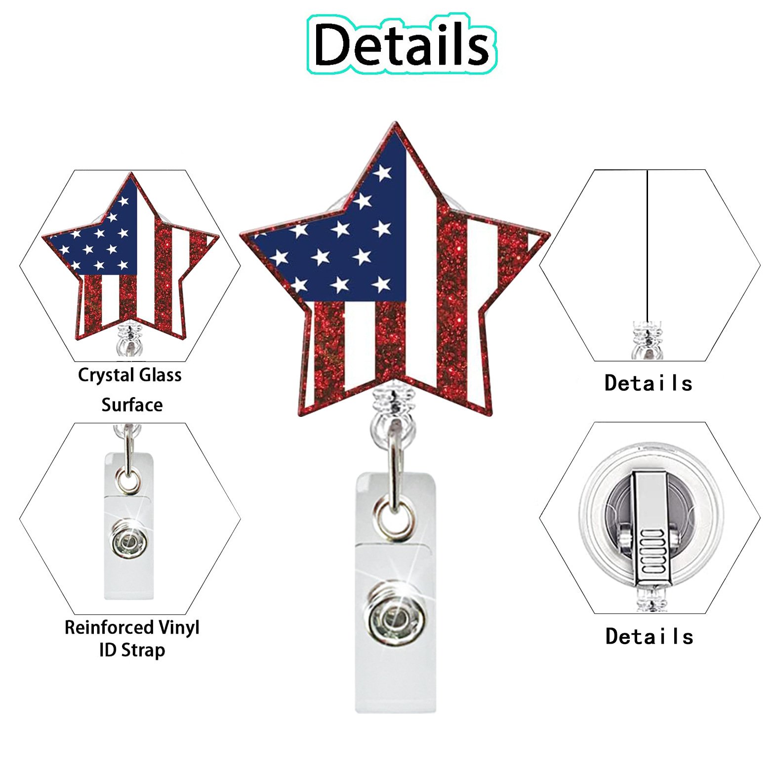 A-029 Acrylic Independence Day Flag Retractable Badge Reel Nurse ID Holder with 360° Rotatable Back Clip for Nurse Gifts