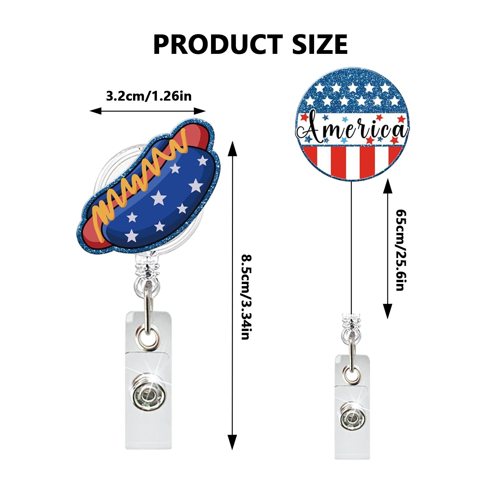 A-029 Acrylic Independence Day Flag Retractable Badge Reel Nurse ID Holder with 360° Rotatable Back Clip for Nurse Gifts