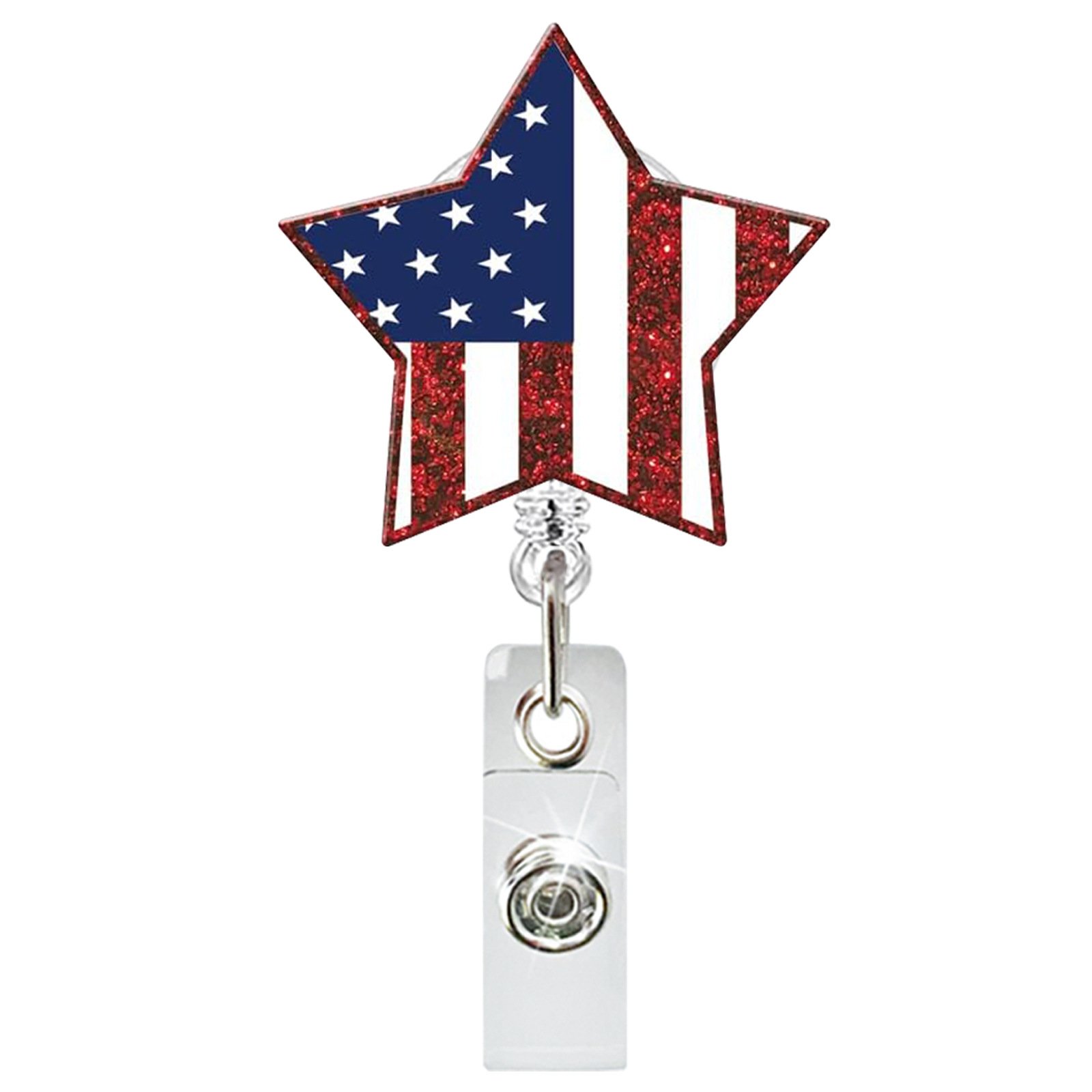 A-029 Acrylic Independence Day Flag Retractable Badge Reel Nurse ID Holder with 360° Rotatable Back Clip for Nurse Gifts