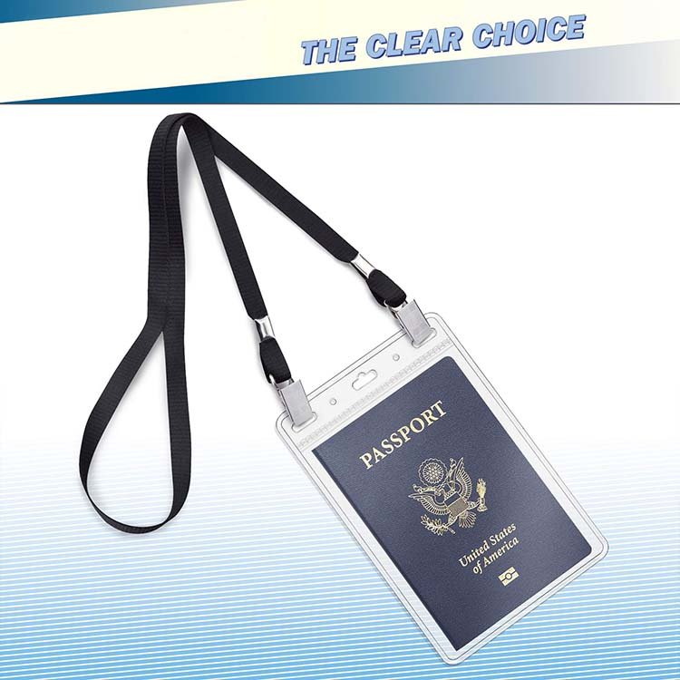 Transparent PVC Custom Logo Waterproof Resealable Zip Clear Passport Cover Plastic Vertical ID Card Name Badge Holder