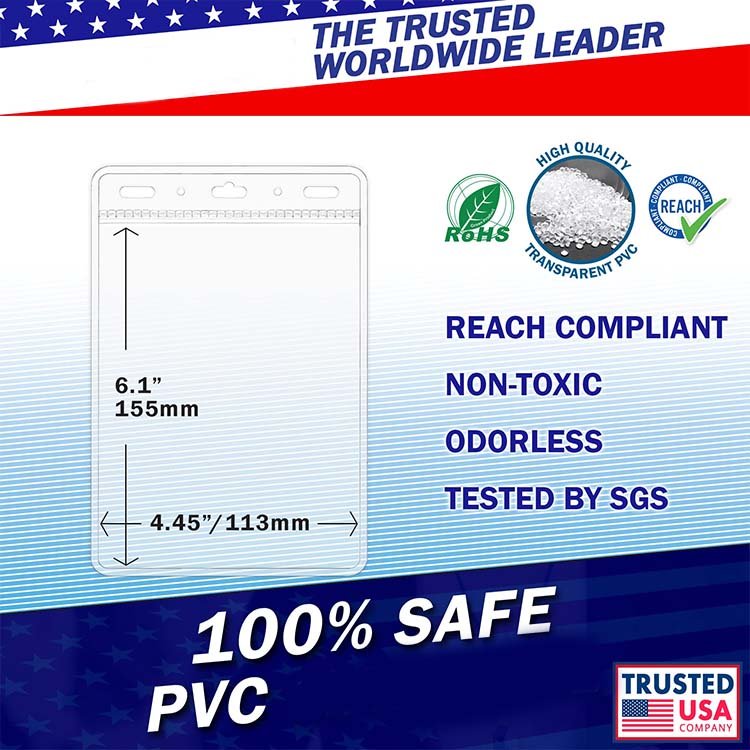 Transparent PVC Custom Logo Waterproof Resealable Zip Clear Passport Cover Plastic Vertical ID Card Name Badge Holder