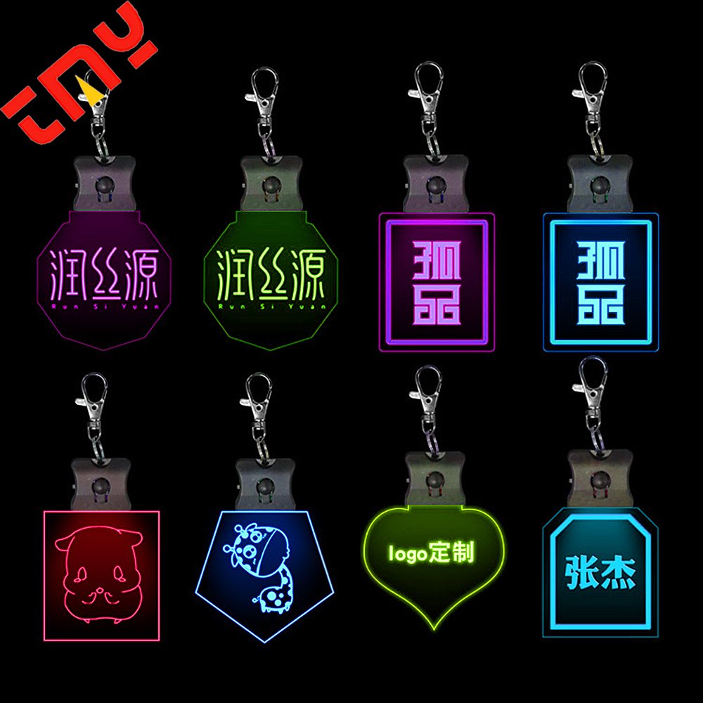 Custom Bar Concert Festival Work ID Business Card Luminous Acrylic LED Flashing Light Up Name Tag Badge With Lanyard