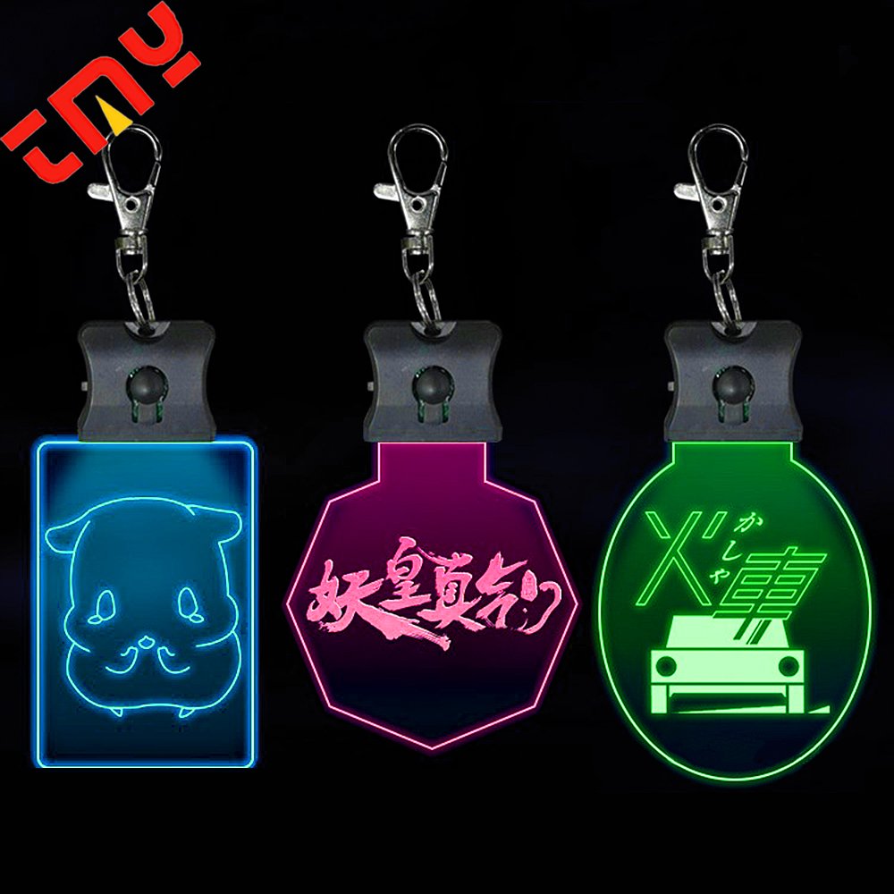 Custom Bar Concert Festival Work ID Business Card Luminous Acrylic LED Flashing Light Up Name Tag Badge With Lanyard