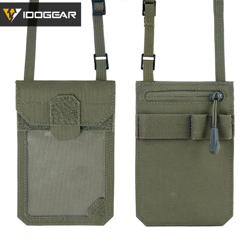 IDOGEAR Tactical ID Card Holder Credit Card Pouch Ranger Green Business Lanyard Zipper ID Card Holder Badge Holders
