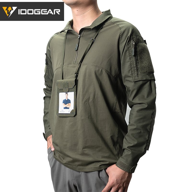 IDOGEAR Tactical ID Card Holder Credit Card Pouch Ranger Green Business Lanyard Zipper ID Card Holder Badge Holders