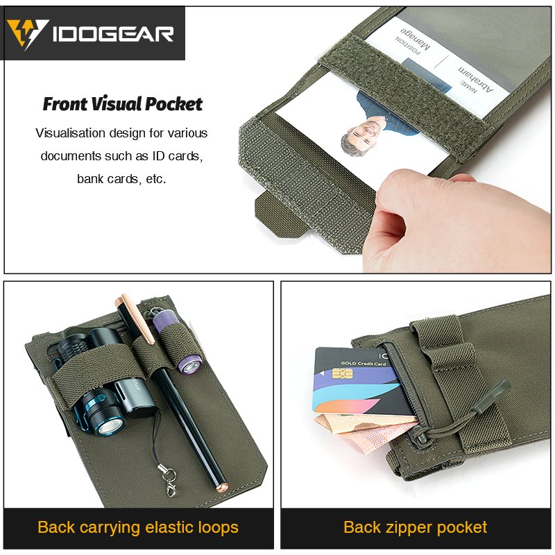 IDOGEAR Tactical ID Card Holder Credit Card Pouch Ranger Green Business Lanyard Zipper ID Card Holder Badge Holders