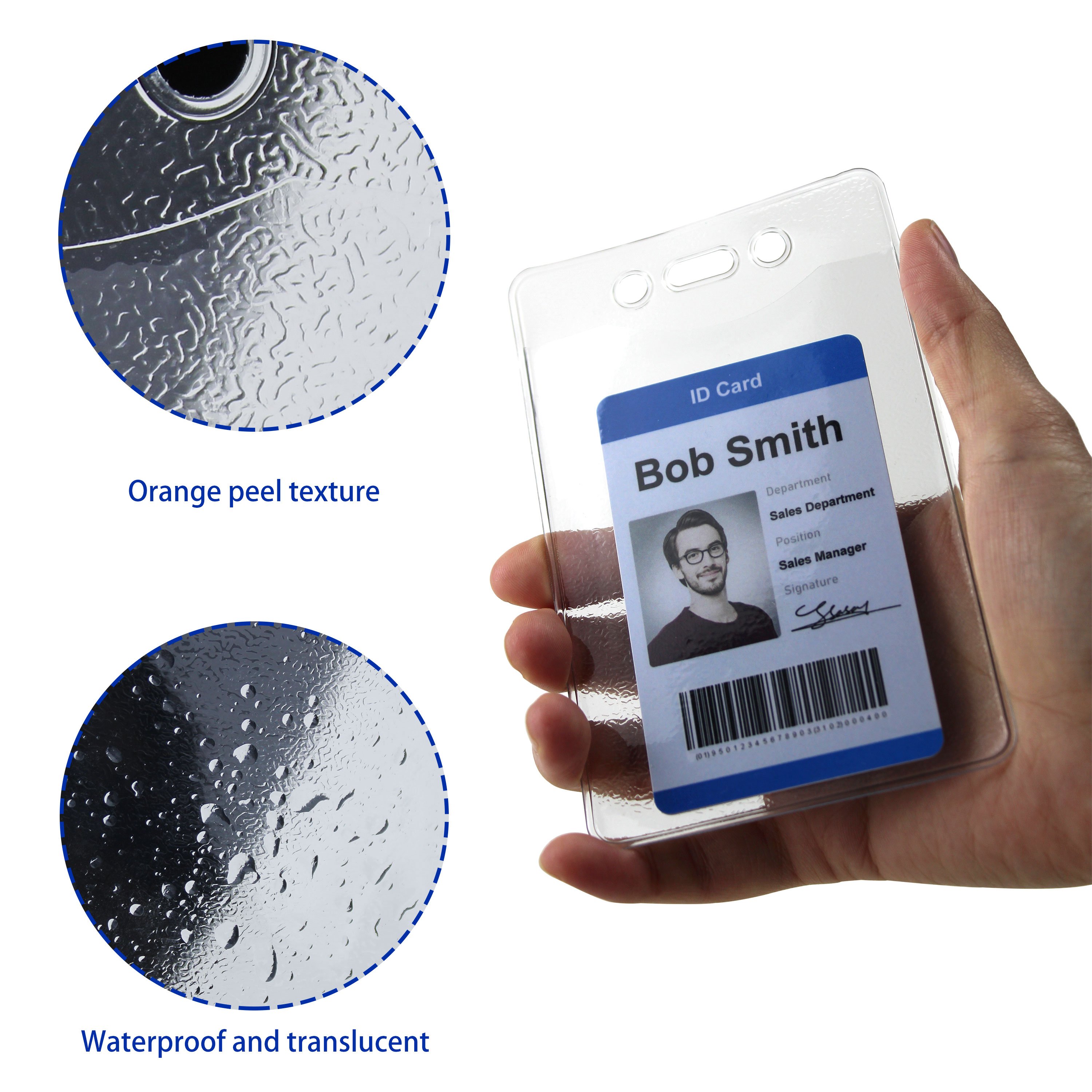 Bestom Soft Clear Vinyl Badge Holder Orange Peel Textured Vertical Name Tag Protector Light Business Card Holder Plus