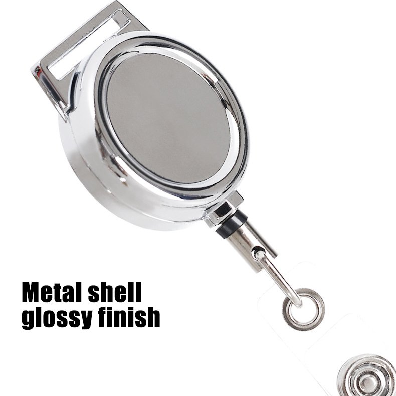 M-019 3CM Custom Logo Retractable Metal Badge Reels Holder with Lanyard for Name Card Holder