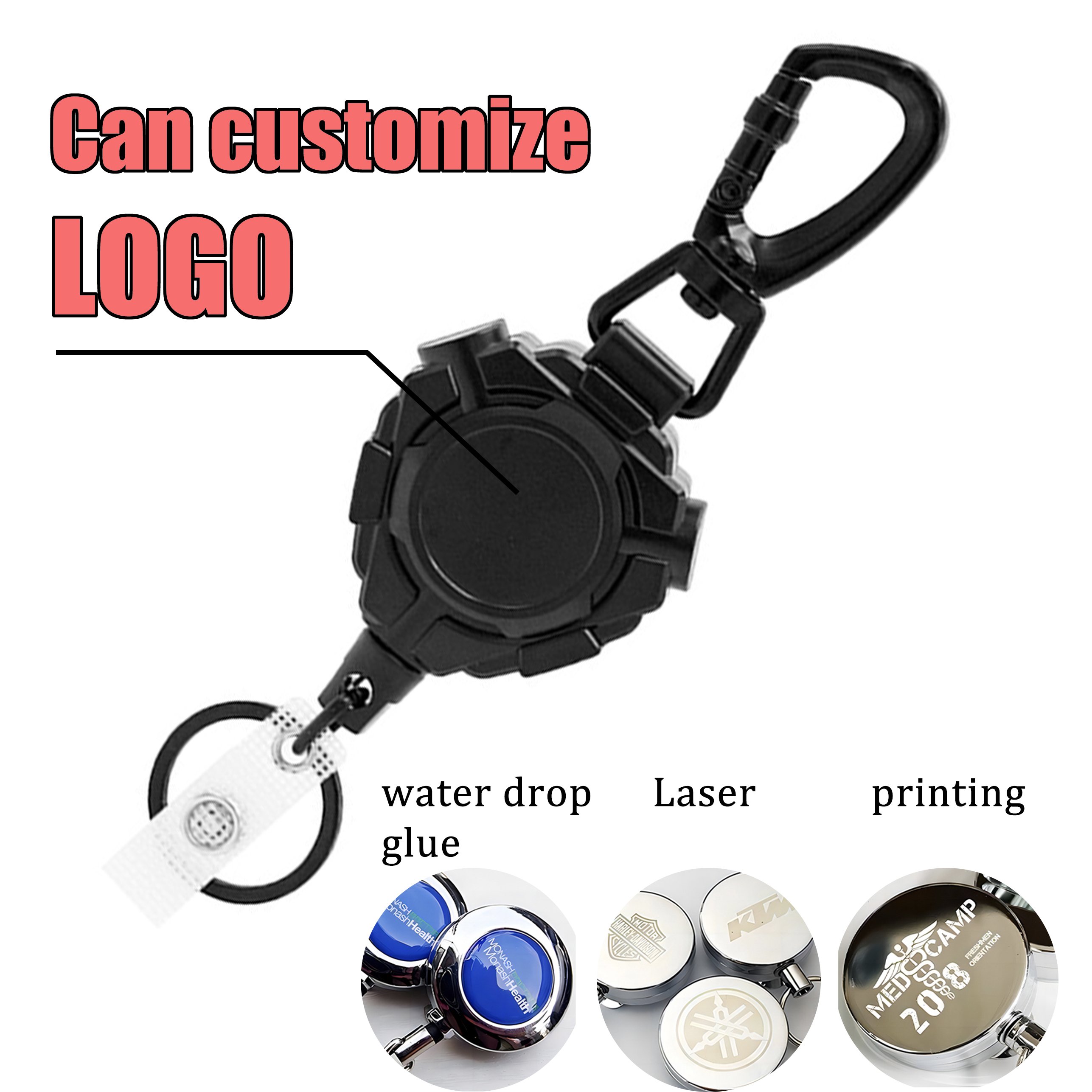 P-063 5CM Heavy Duty ABS Retractable Badge Reels Holder Clip Keychain with 360 Degree Retract Carabiner