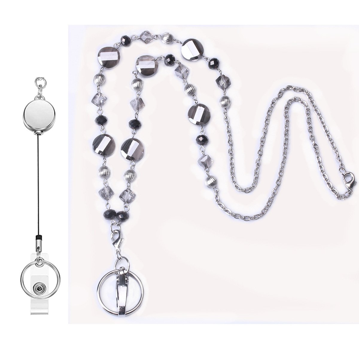 wholesale new design lanyard necklace fashion elegant glass beaded Badge ID card keychain necklace holder lanyard