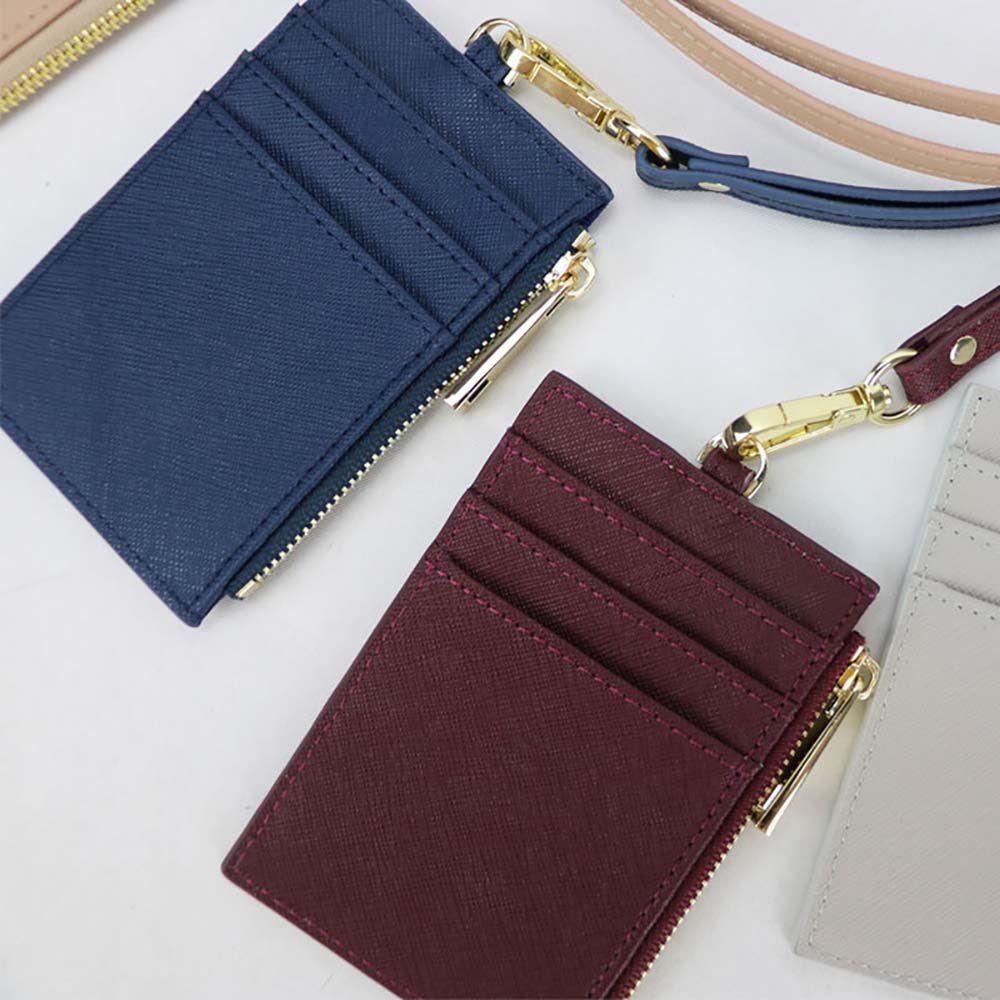 Working photo Exhibition neck hanging business badge ID holder Leather credit card holder zipper wallet with polyester lanyard