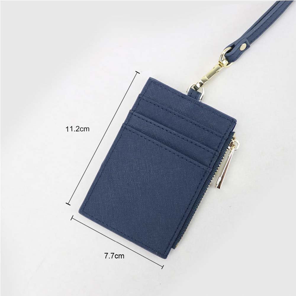 Working photo Exhibition neck hanging business badge ID holder Leather credit card holder zipper wallet with polyester lanyard