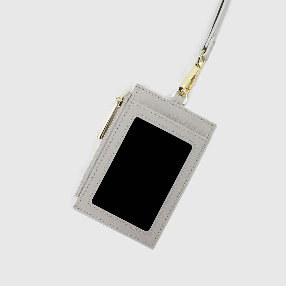Working photo Exhibition neck hanging business badge ID holder Leather credit card holder zipper wallet with polyester lanyard