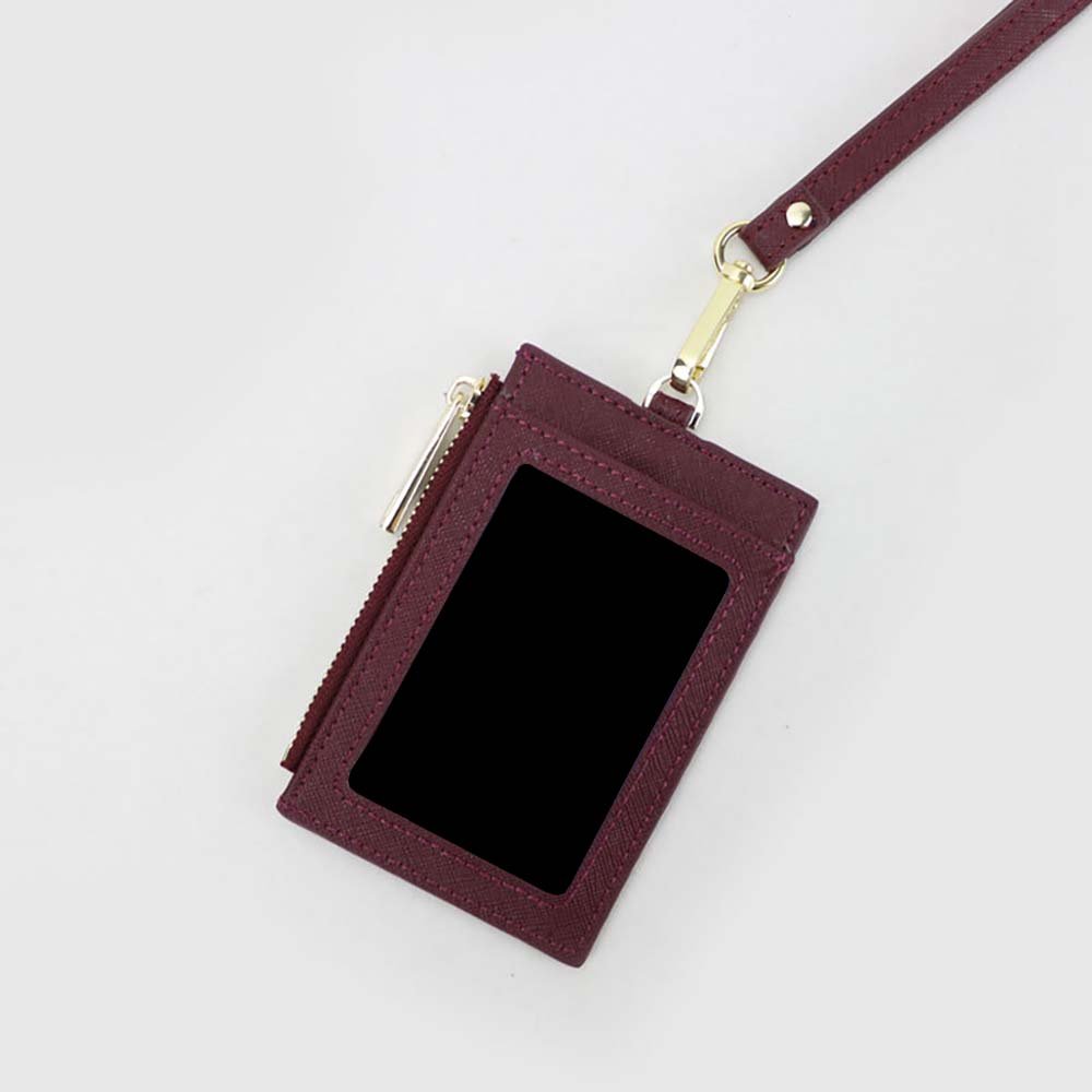 Working photo Exhibition neck hanging business badge ID holder Leather credit card holder zipper wallet with polyester lanyard