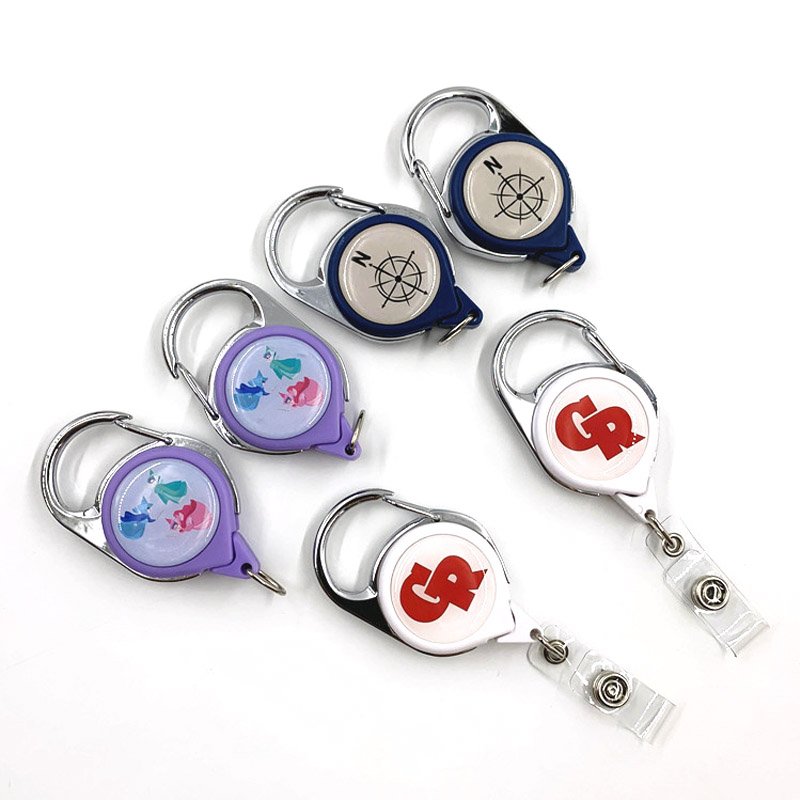 Custom LOGO Retractable ID Name Badge Holder Reels with Carabiner Clip, Badge Reels Retractable Keychain ID Card Holder