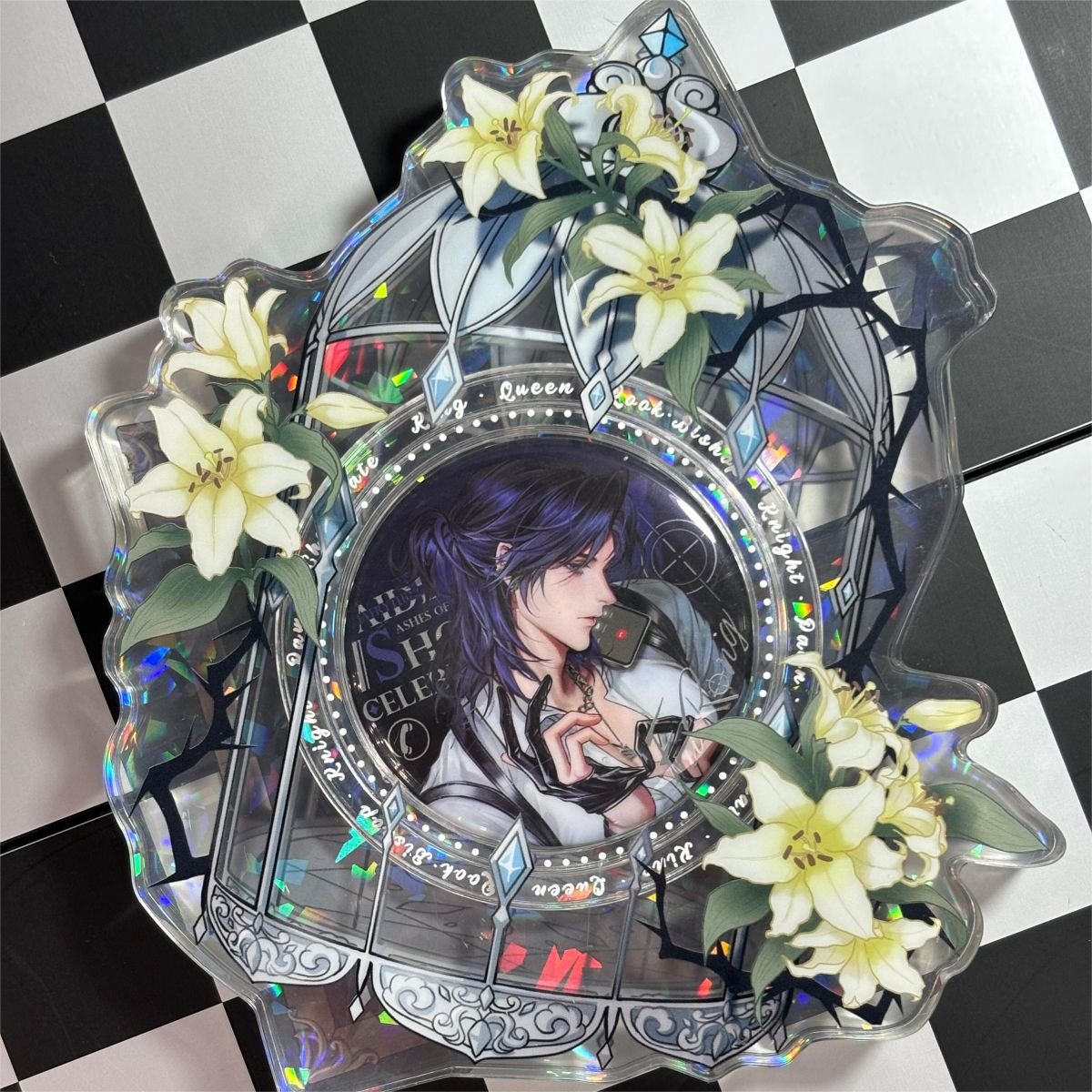 Acrylic magnetic frame Cage and Flowers - Lily 58mm model - Plastic Frame for Badge