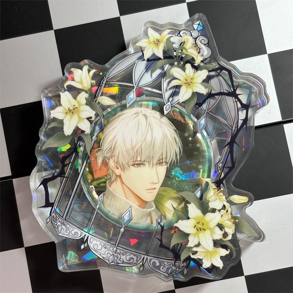 Acrylic magnetic frame Cage and Flowers - Lily 58mm model - Plastic Frame for Badge