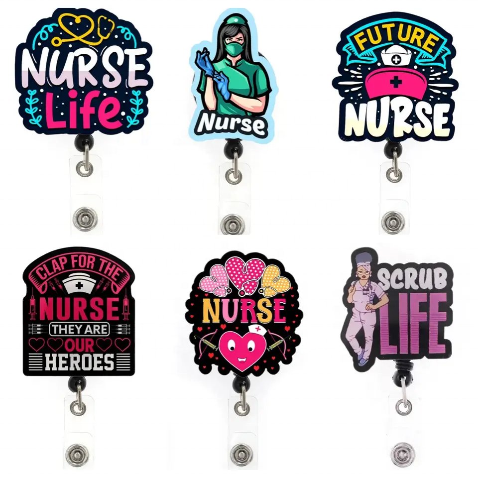 2024 New Style Nurse Accessories Acrylic Keep Calm nurse Badge Reel Scrub Life RN CNA Stethoscope Badge Holder