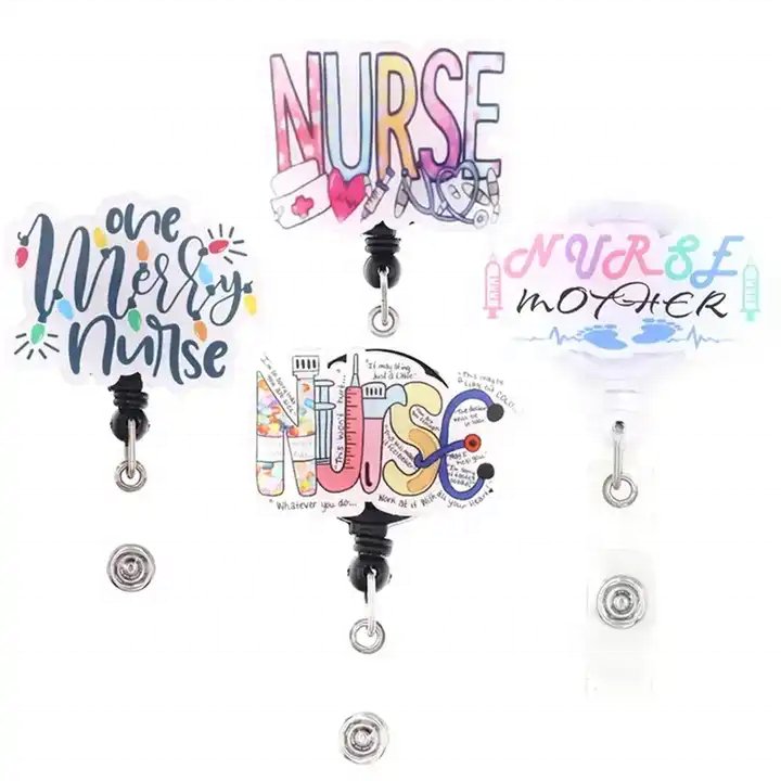 2024 New Style Nurse Accessories Acrylic Keep Calm nurse Badge Reel Scrub Life RN CNA Stethoscope Badge Holder
