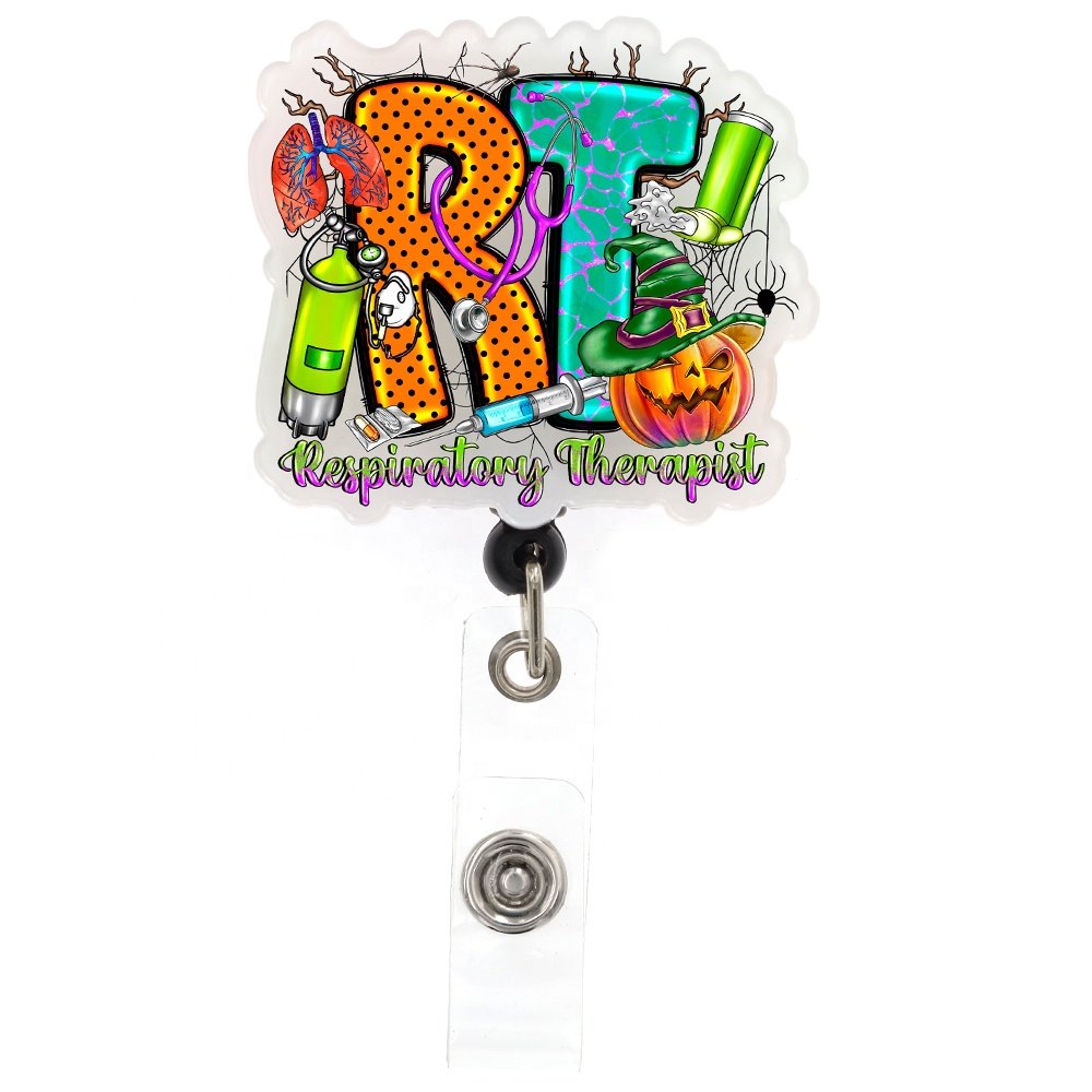 Fashion Acrylic Halloween Style Medical RT Anesthesiology Nurse Badge Reel For Nurse Accessories Pumpkin Skeleton Badge Holder