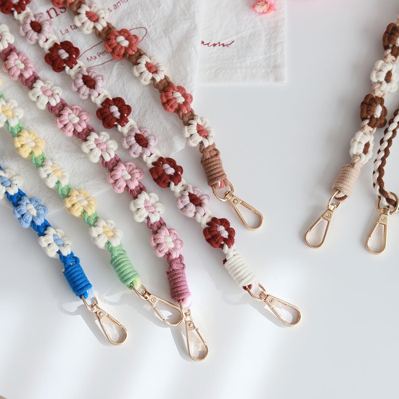 2025 Adjustable Daisy Braided Bag Strap Macrame Phone Case Purse Crossbody Camera Boho Accessories Lanyard Badge Holder