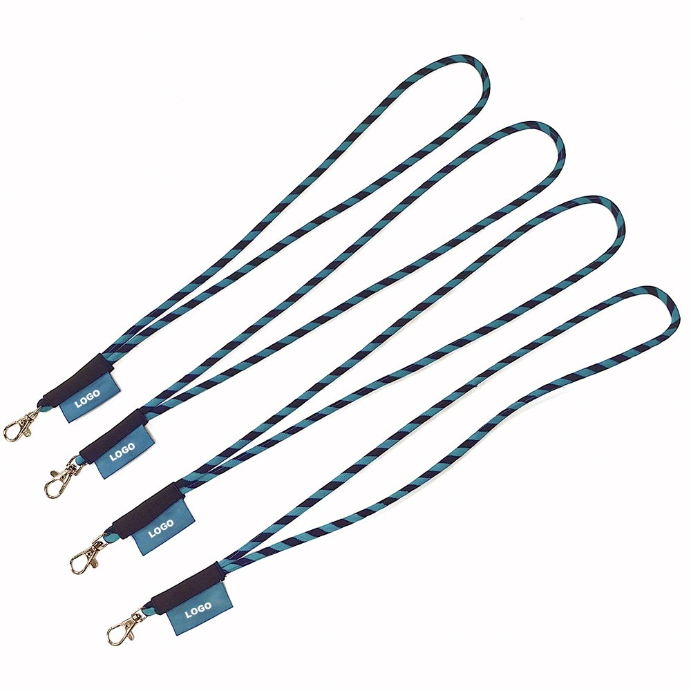 Customized Adjustable Slider Length Elastic Round Woven Rope Lanyard with Label for ID Card Holder Office and School