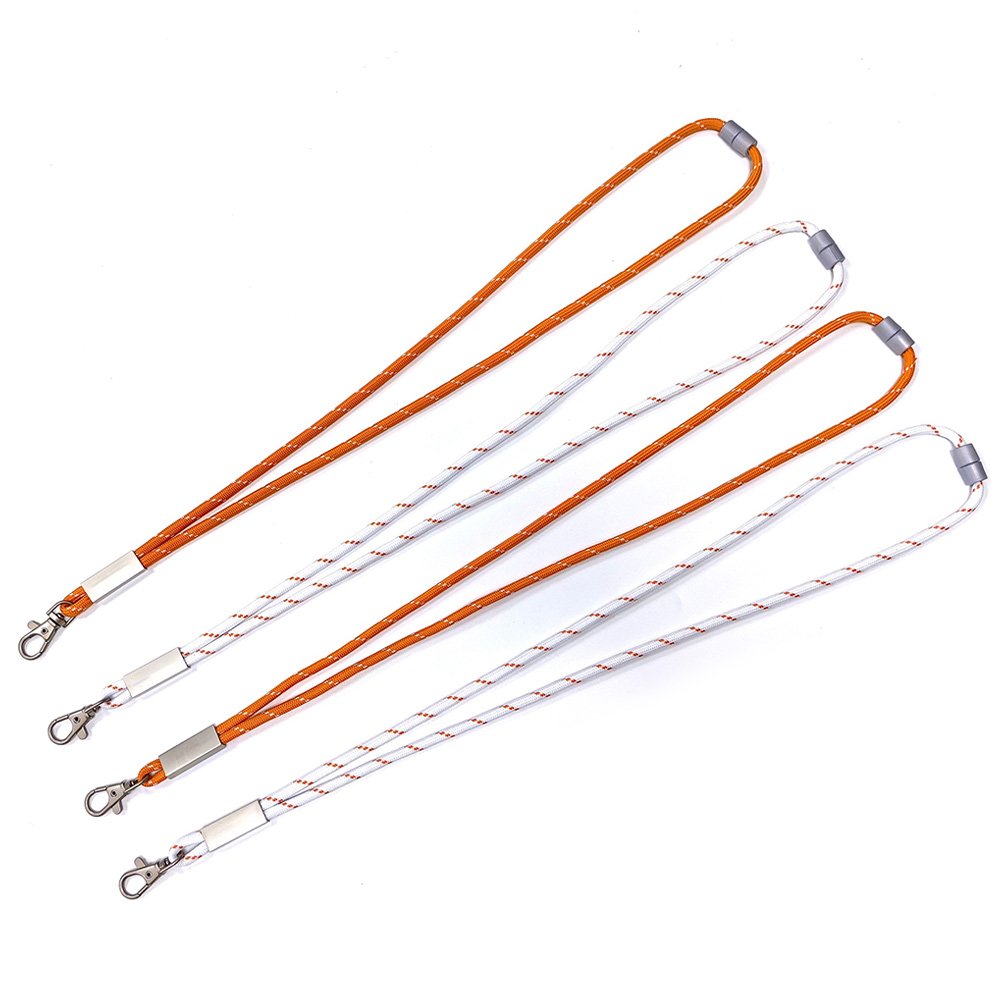 Customized Adjustable Slider Length Elastic Round Woven Rope Lanyard with Label for ID Card Holder Office and School