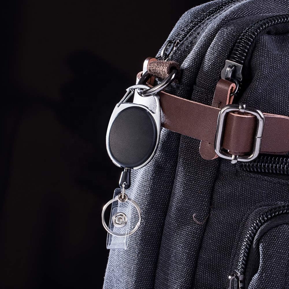 Premium Retractable Carabiner Badge Holder Key Ring Keychain Holders with Carabiner Reel Clip for ID Card Key