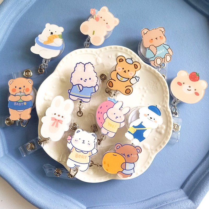 Nurse Acrylic Badge Charm Clip Cute Little Bear Bunny Cartoon Easy To Pull Out Staff Brand Badge Buckle Customized Brooch Pin