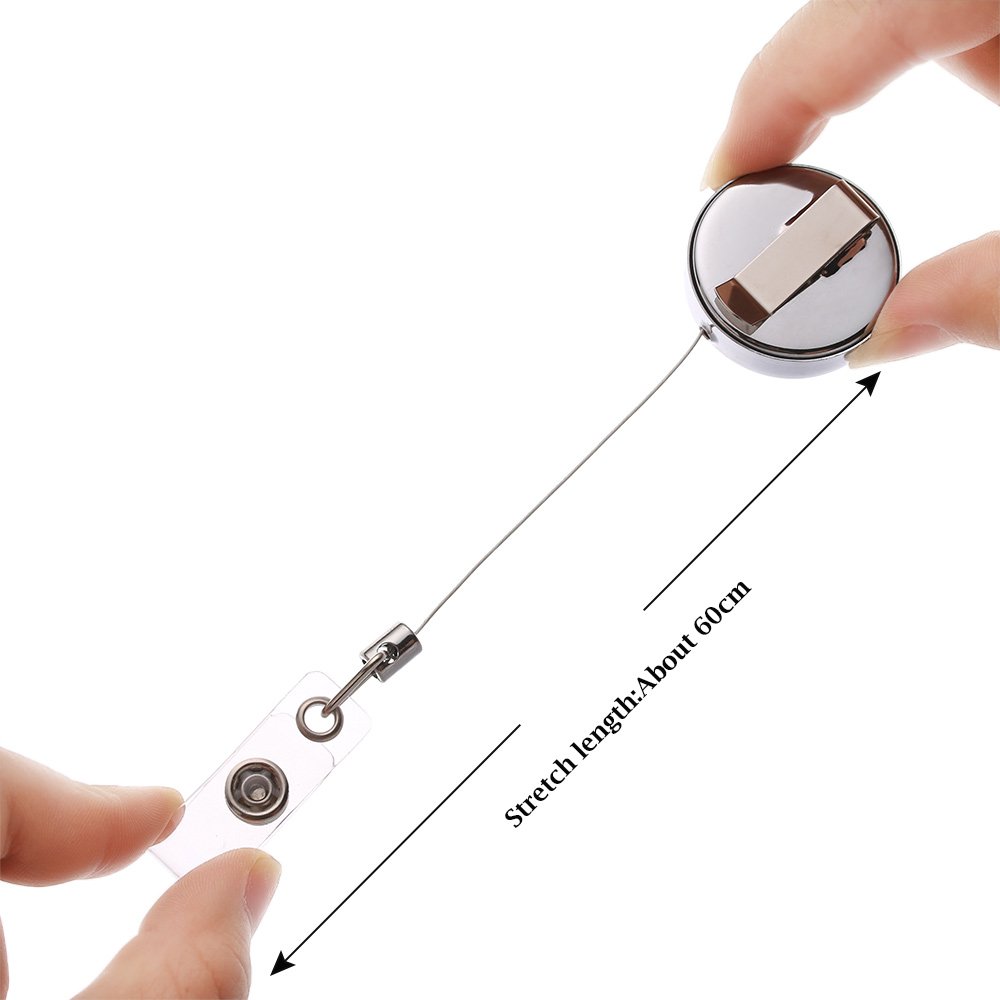 4CM ROUND Custom logo Stainless Steel key fob keychain retractable Name ID badge holder metal Badge reel with Belt Clip