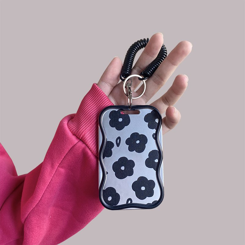 2024 Factory Price Black Flowers Pattern ID Card Holder And Name Badge Holder Cover With Credit Card Cover