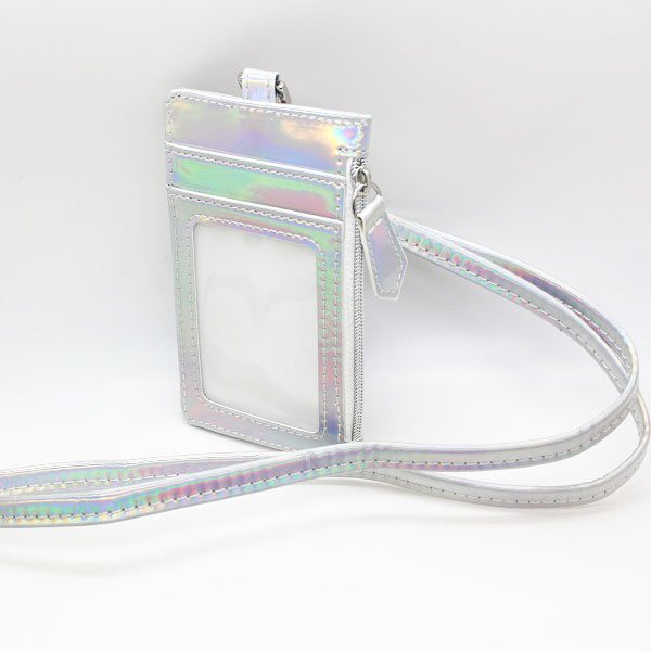 Trendy Hologram credit card Case Purse Wallet Lanyard Necklace ID Card Badge Holder