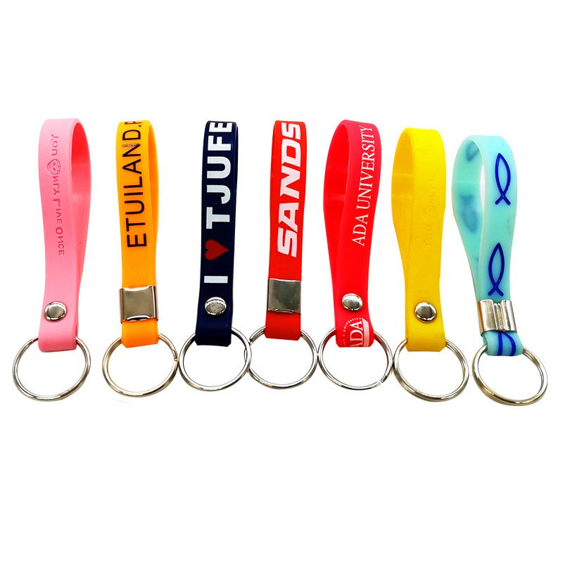 High quality bulk cheap custom logo designer wristlet rubber silicon bracelet key holder silicone wristband keychain for adult