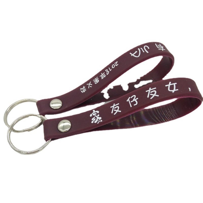 High quality bulk cheap custom logo designer wristlet rubber silicon bracelet key holder silicone wristband keychain for adult