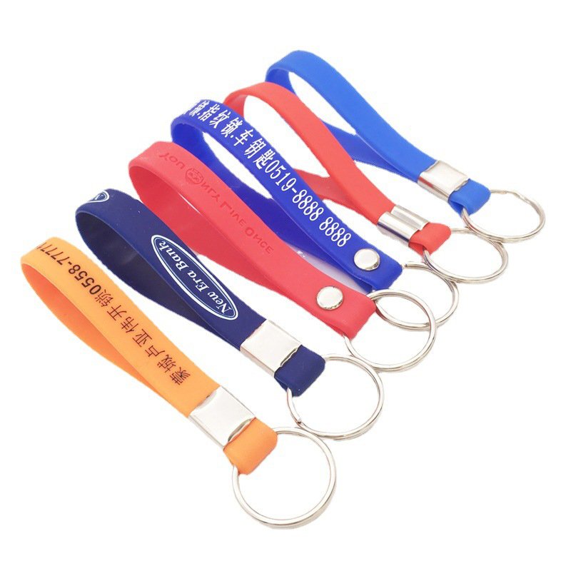 High quality bulk cheap custom logo designer wristlet rubber silicon bracelet key holder silicone wristband keychain for adult