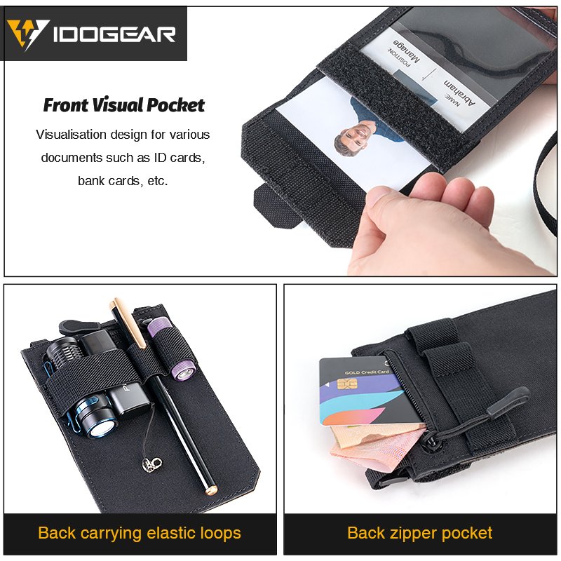 IDOGEAR New Tactical ID Card Holder Credit Card Pouch Business Lanyard Zipper ID Card Holder Badge Holders