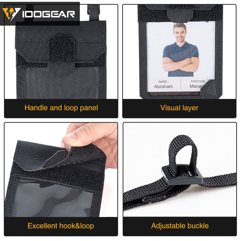 IDOGEAR New Tactical ID Card Holder Credit Card Pouch Business Lanyard Zipper ID Card Holder Badge Holders