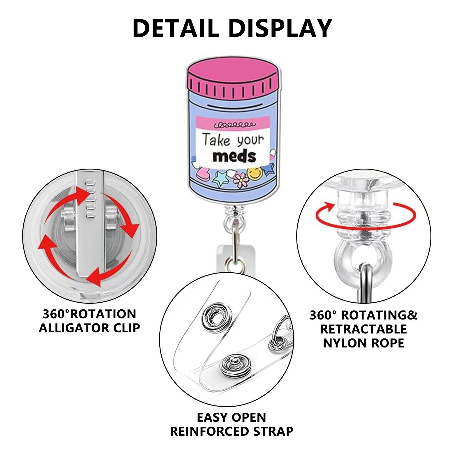 Acrylic Glitter Badge Reel Clip Nurse Accessories Medical ID Card Holder Badge Holder Retractable Badge Reel Holder With Beads