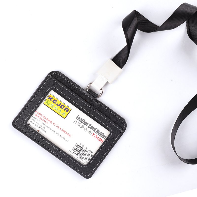 Genuine Leather ID Badge Holder Horizontal Single -Slide Clear Holder Waterproof Name Badge Holder For Office , Staff , Student
