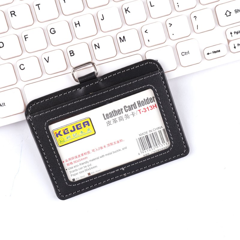Genuine Leather ID Badge Holder Horizontal Single -Slide Clear Holder Waterproof Name Badge Holder For Office , Staff , Student