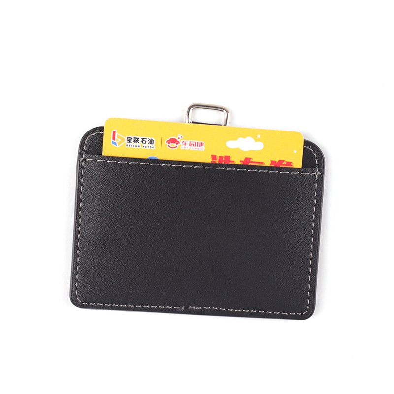 Genuine Leather ID Badge Holder Horizontal Single -Slide Clear Holder Waterproof Name Badge Holder For Office , Staff , Student