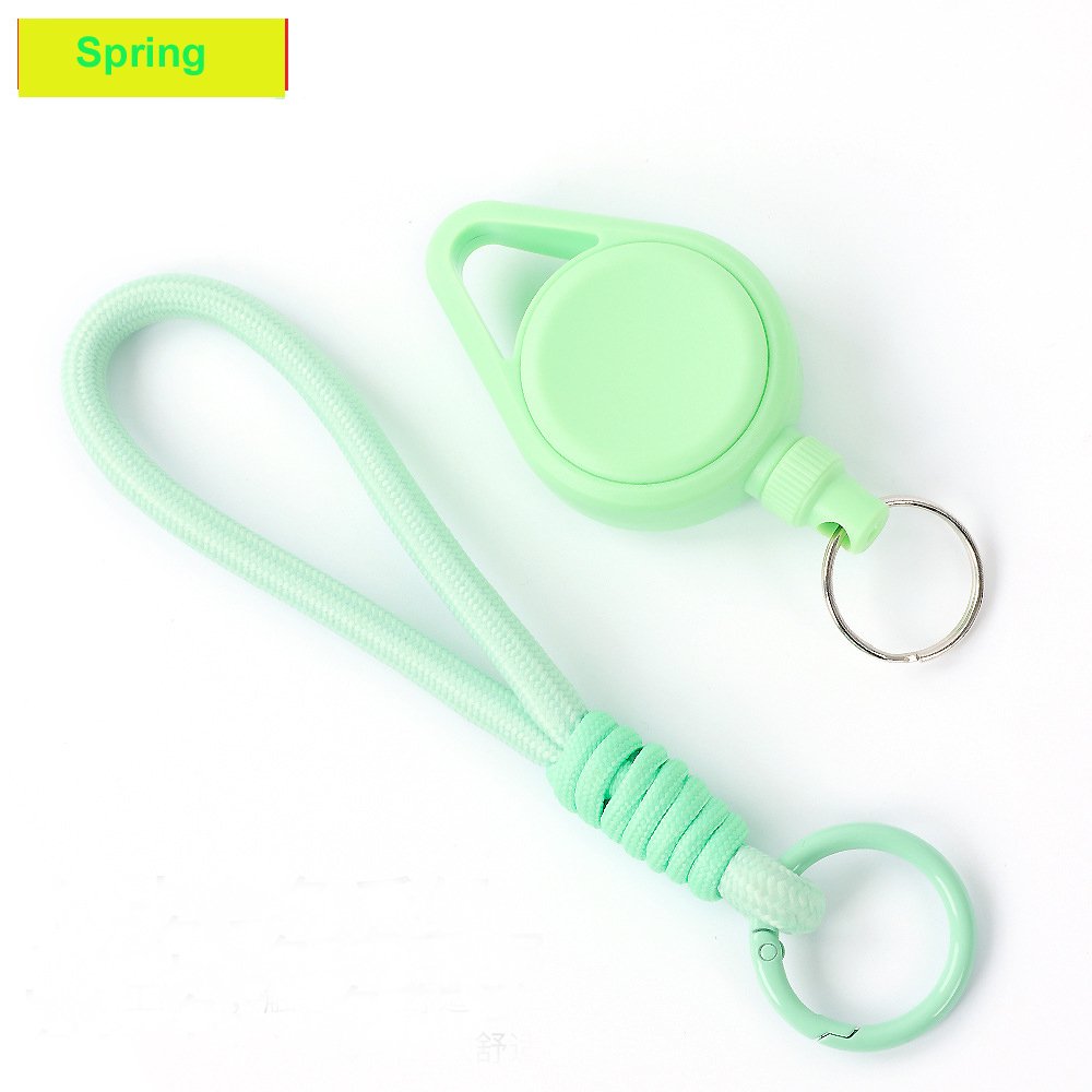 Outdoor Macaron-Shaped Wire Retractable Keychain Quick Load Ring Braided Rope Cross Border Badge Color blocked woven rope Holder