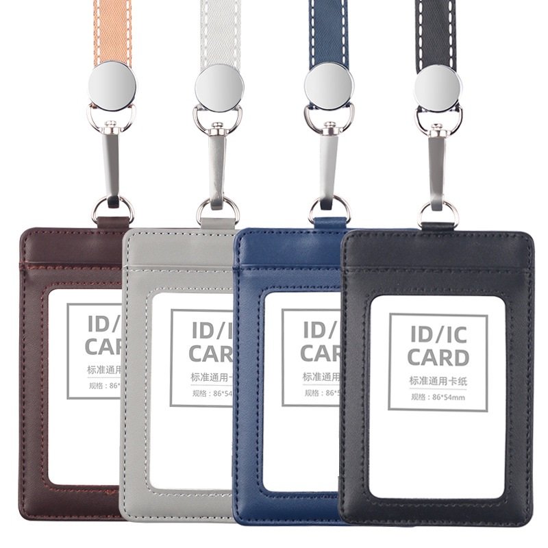 Genuine Leather ID Badge Holder Name Tag Holder With Lanyard Support Customize LOGO