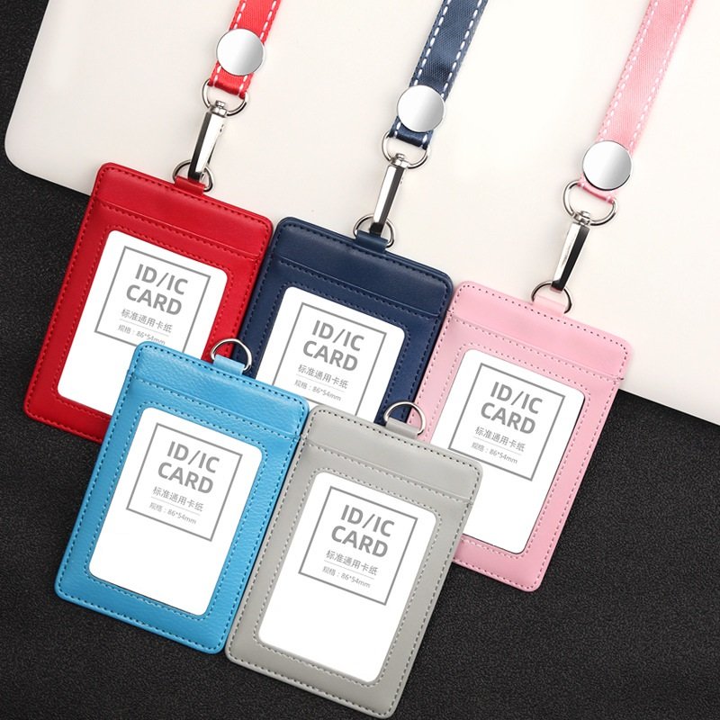 Genuine Leather ID Badge Holder Name Tag Holder With Lanyard Support Customize LOGO