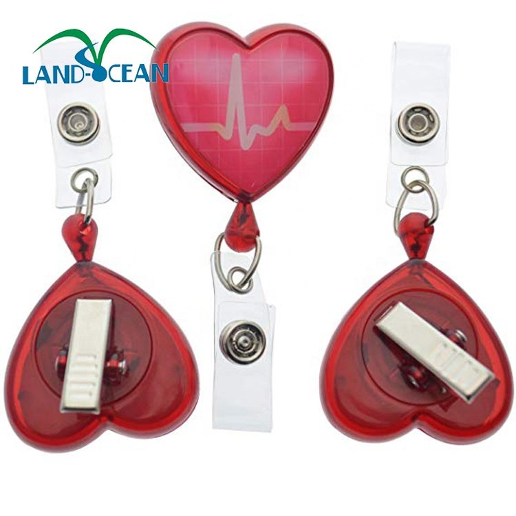 Custom Love Heart Retractable Nurse Badge Reel Clip ABS ID Card Badge Holder
