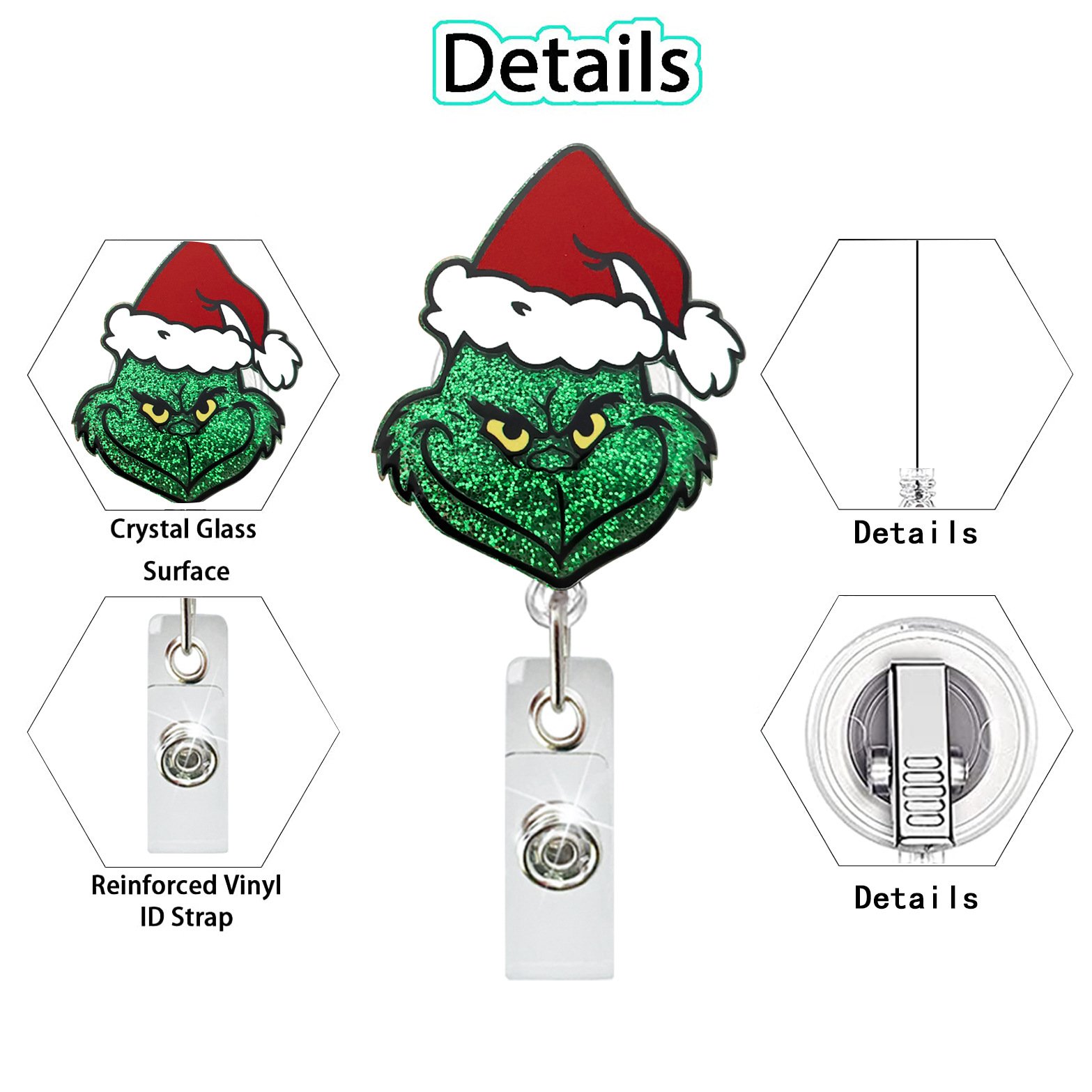 A-017 Grinch Stole Christmas Acrylic Nurse ID Badge Reel Retractable Badge Holder with 360° Rotatable Back Clip Christmas Gift